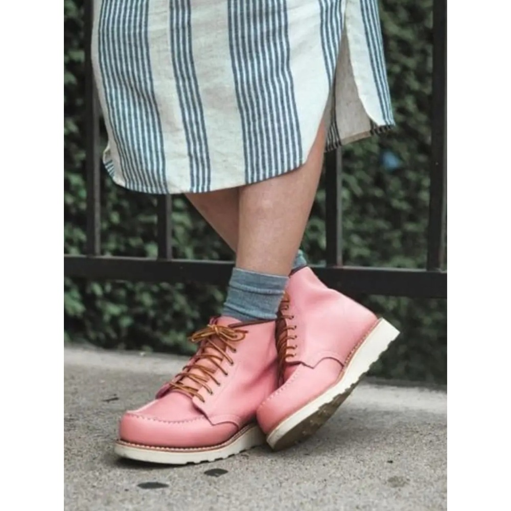 Red Wing Heritage 3387 Moc Toe Boot Pink Leather Made in USA Womens 6B
